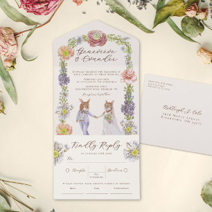 Invitation Tout En Un Boho Bunny Love Aquarelle Mariage et RSVP