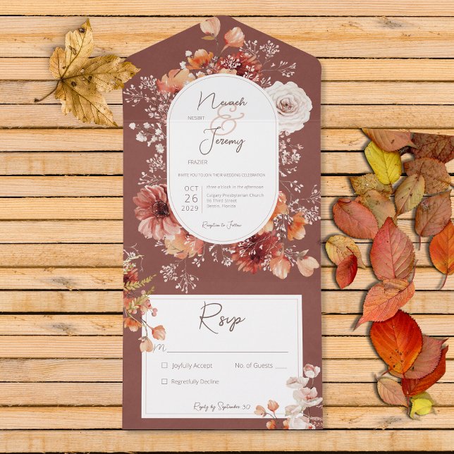 Invitation Tout En Un Boho Burange rouille Chute Florale Pas de dîner (Créateur téléchargé)