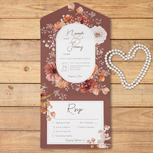 Invitation Tout En Un Boho Burange rouille Chute Florale Trois Dîners
