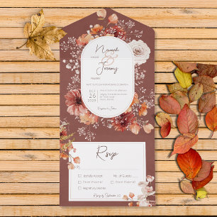 Invitation Tout En Un Boho Burange Rust Fall Floral Dîner