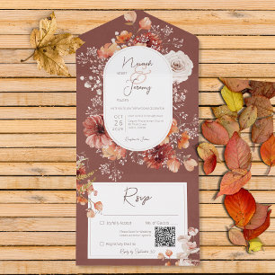 Invitation Tout En Un Boho Burange Rust Fall Floral QR Code