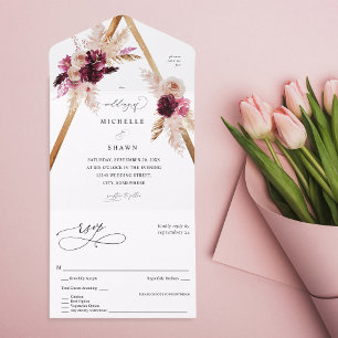 Invitation Tout En Un Boho Cadre rose Pampas Grass Floral 2