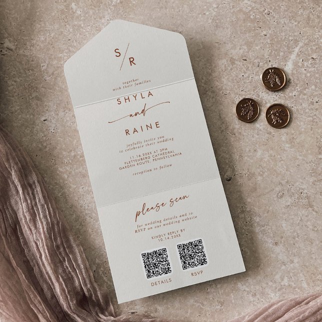 Invitation Tout En Un Boho Chic Bohemian Cream Dual QR Code Mariage (Créateur téléchargé)