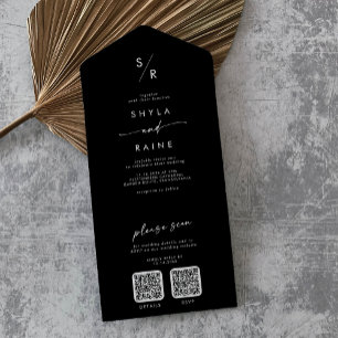 Invitation Tout En Un Boho Chic COLOR ÉDITABLE Double Code QR Mariage