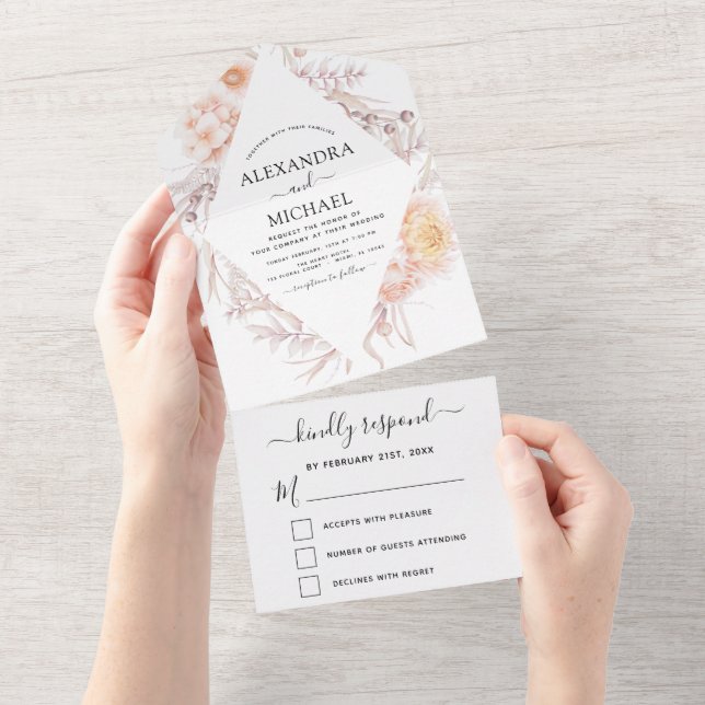 Invitation Tout En Un Boho Chic Dusty Rose Desert Wedding RSVP (Déchirure)