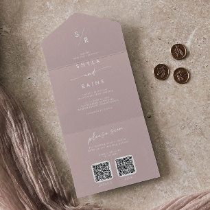 Invitation Tout En Un Boho Chic Dusty Rose rose double Mariage de code Q