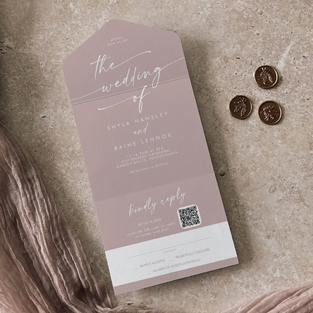 Invitation Tout En Un Boho Chic Dusty Rose rose QR Code Courrier en Mari (Créateur téléchargé)