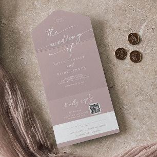 Invitation Tout En Un Boho Chic Dusty Rose rose QR Code Courrier en Mari