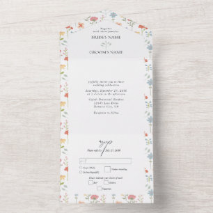 Invitation Tout En Un Boho Chic Fleur sauvage Moderne Floral Mariage