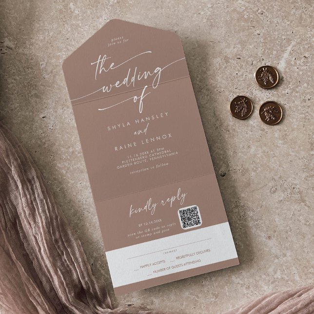 Invitation Tout En Un Boho Chic Neutral Taupe QR Code Mail En Mariage (Créateur téléchargé)