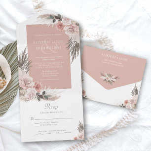 Invitation Tout En Un Boho Chic Pampas Grass Rose Sage Mariage Floral