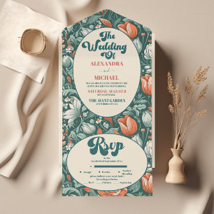 Invitation Tout En Un Boho Chic Retro Coloré Floral Mariage
