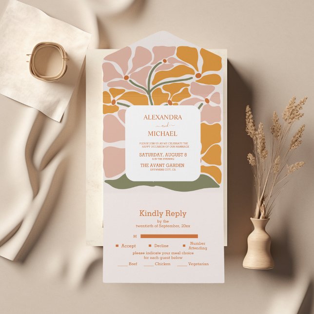Invitation Tout En Un Boho Chic Retro Floral Mariage (Créateur téléchargé)