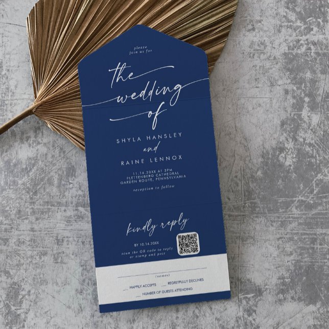 Invitation Tout En Un Boho Chic Royal Blue QR Code Mail En Mariage (Créateur téléchargé)