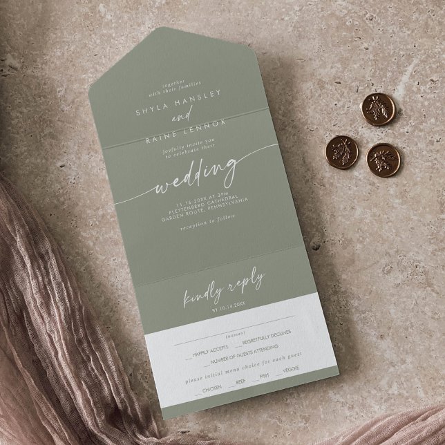 Invitation Tout En Un Boho Chic Sage Green Repas Choix RSVP Mariage (Créateur téléchargé)