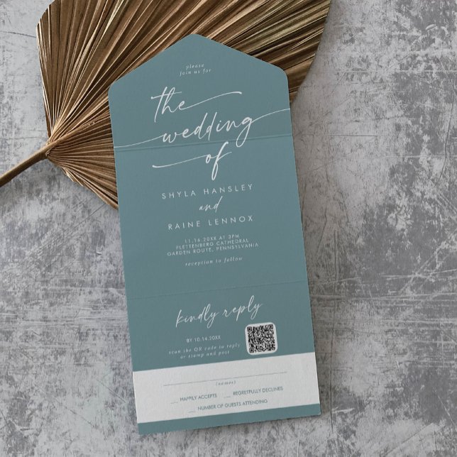 Invitation Tout En Un Boho Chic Seafoam Code QR Turquoise Mail En Mariag (Créateur téléchargé)