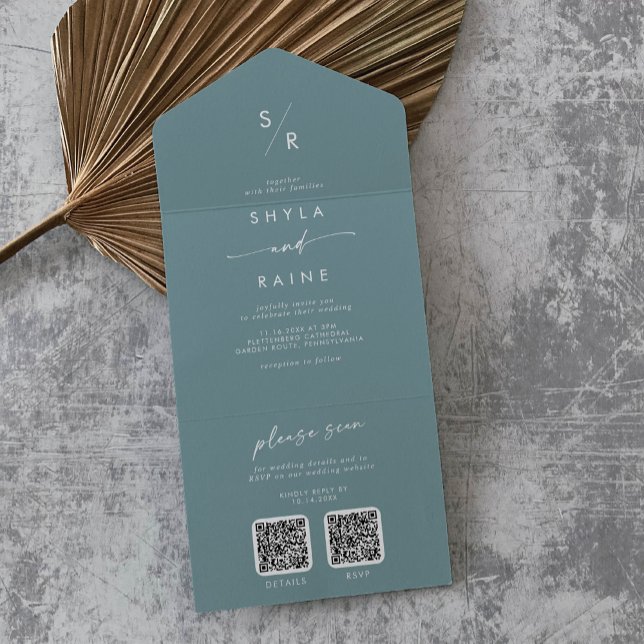 Invitation Tout En Un Boho Chic Seafoam Turquoise double code QR Mariage (Créateur téléchargé)