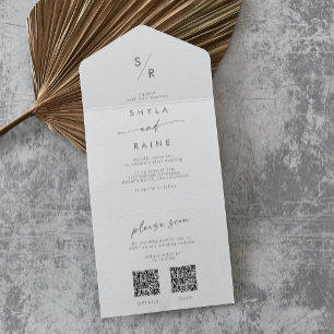 Invitation Tout En Un Boho Chic Silver Grey Double Code QR Mariage