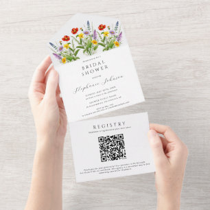 Invitation Tout En Un Boho Colorful Meadow Wild Flowers Fête des mariées