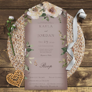 Invitation Tout En Un Boho Cream Rose Dîner Brown