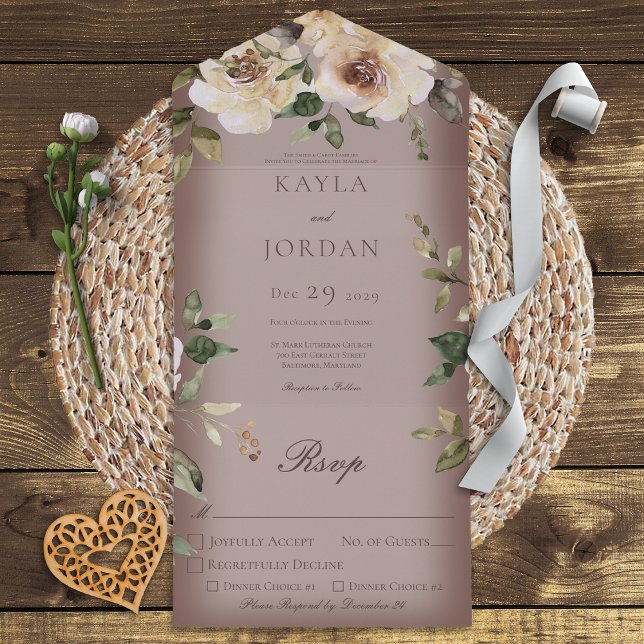 Invitation Tout En Un Boho Cream Rose Dîner Brown (Créateur téléchargé)