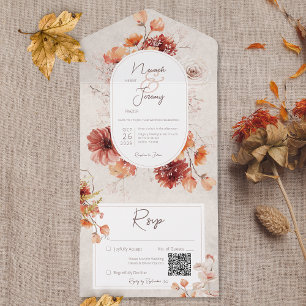 Invitation Tout En Un Boho Crème désossée Automne Floral QR Code