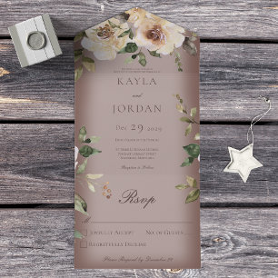 Invitation Tout En Un Boho Crème Roses Brown Pas de dîner