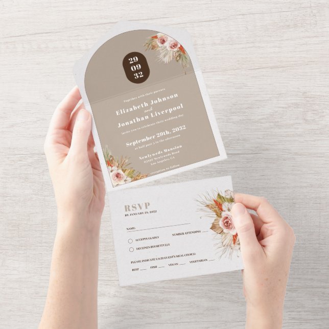 Invitation Tout En Un Boho désert arche fleurie encadrer les tons terre (Déchirure)