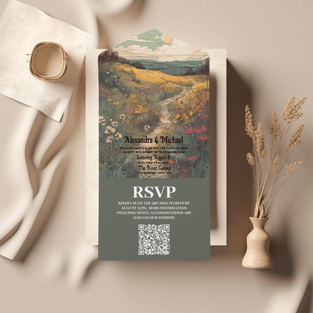 Invitation Tout En Un Boho Desert Cactus Code QR Mariage illustré (Créateur téléchargé)
