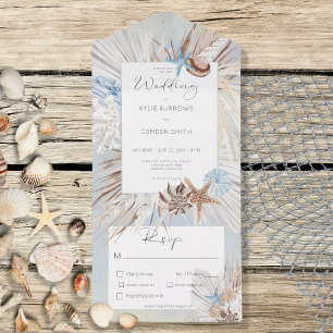 Invitation Tout En Un Boho Dusty Blue Beach Dîner rustique