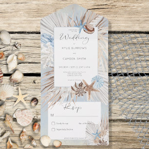 Invitation Tout En Un Boho Dusty Blue Beach Rustique Pas de dîner