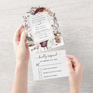 Invitation Tout En Un Boho Dusty Pink Mariage Bourgogne 