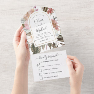 Invitation Tout En Un Boho Dusty rose Bourgogne Mariage automne