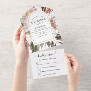 Invitation Tout En Un Boho Dusty rose Bourgogne Mariage Automne automne