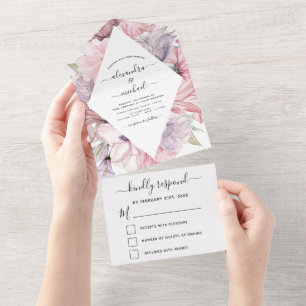 Invitation Tout En Un Boho Dusty rose violet mariage RSVP