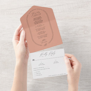 Invitation Tout En Un Boho Earthy Pale Terracotta Mariage botanique