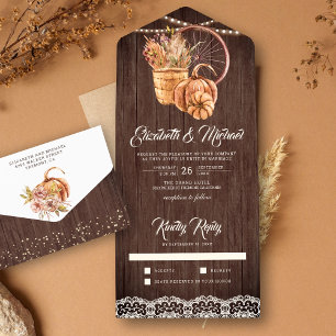 Invitation Tout En Un Boho en dentelle de bois rustique Citrouille Maria