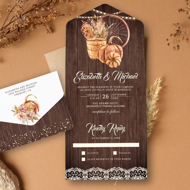 Invitation Tout En Un Boho en dentelle de bois rustique Citrouille Maria (Créateur téléchargé)