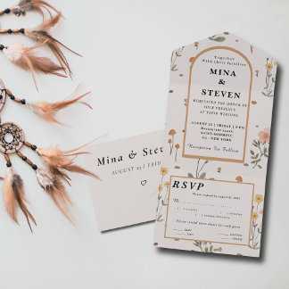 Invitation Tout En Un Boho Fleur sauvage beige Mariage