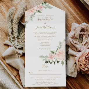 Invitation Tout En Un Boho Floral Blush Pink et Sage Green Mariage