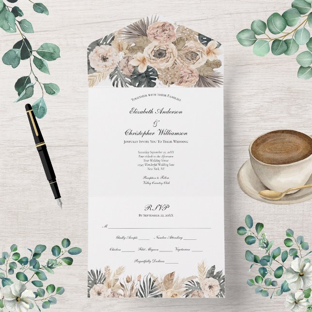 Invitation Tout En Un Boho Floral BotaniqueMariage Tout En Un (Créateur téléchargé)