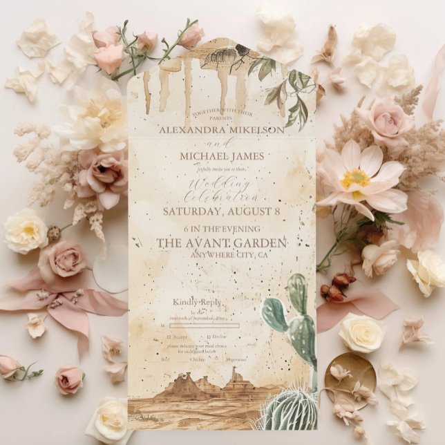 Invitation Tout En Un Boho Floral Mariage occidental (Créateur téléchargé)