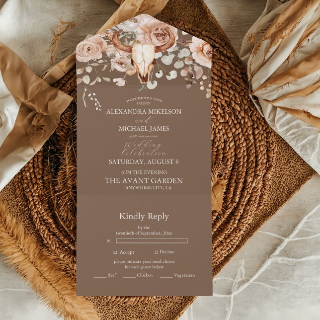 Invitation Tout En Un Boho Floral Mariage occidental (Créateur téléchargé)