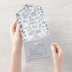 Invitation Tout En Un Boho Floral motif Mariage aquarelle