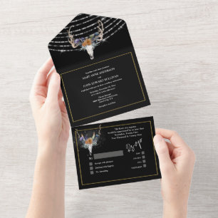 Invitation Tout En Un Boho floral noir orange violet lampes chic