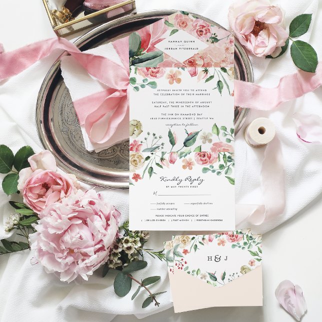 Invitation Tout En Un Boho Floral verdure Botanique Mariage tout en un (Créateur téléchargé)
