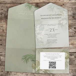 Invitation Tout En Un Boho Foliage Tropical Palm Feuille Budget QR Code