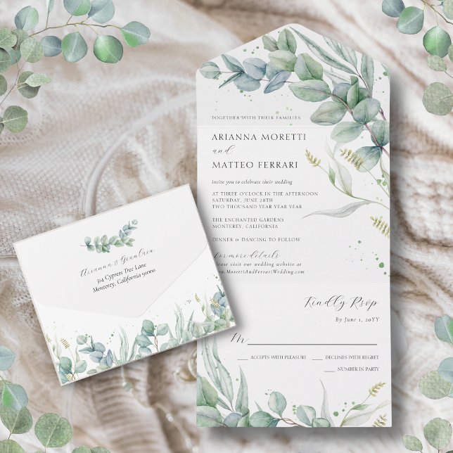 Invitation Tout En Un Boho Green Eucalyptus Mariage Feuille (Créateur téléchargé)