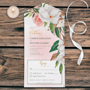 Invitation Tout En Un Boho Magnolia Floral & Dîner Rose Coton