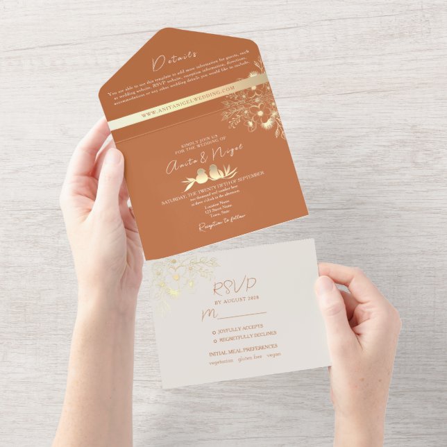 Invitation Tout En Un Boho Mariage En Terracotta Tout En Un (Déchirure)